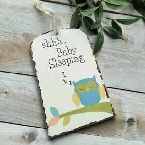 Shhh Baby Sleeping Doorknob Sign for Naptime Handpainted Owl Print 9" Door Tag
